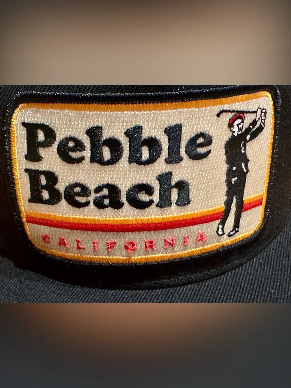 Pebble Beach California Trucker Pocket Bart Bridge Hat Black Snapback Cap NEW